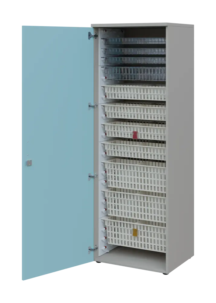 EUROMEDICA D - 66 skříň léková boxová, 1-dveřová, levá, 1950x660x535, korpus šedý, dvířka obloha